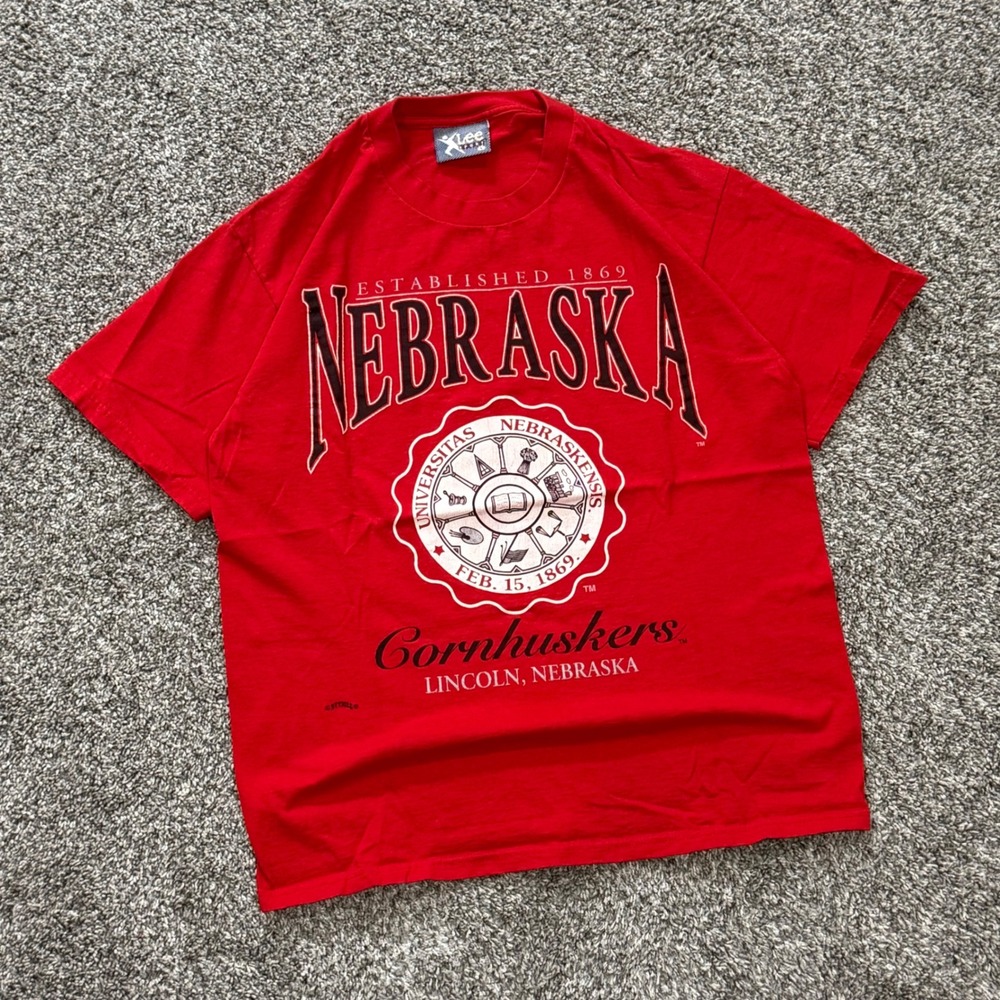 Vintage Lee Sport Nebraska Cornhuskers T Shirt Red Mens Large Made‎ in USA 90s